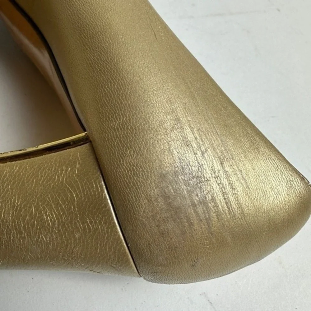 Vintage 1990s Y2K St John Heels Shoes Womens Size 8 1/2 Gold Leather‎ Pumps KC